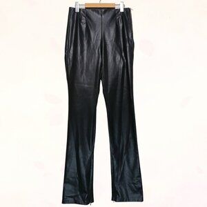Zara Black Faux Leather High Waist Straight Leg Side & Bottom Ziper Tall Pants L